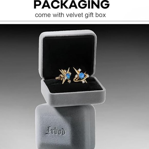 Opalite Sky Moissanite Star Earrings 925 Sterling Silver Gold Plated Studs NWT - Picture 6 of 7